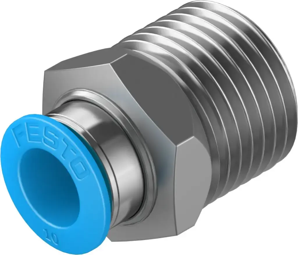 QS-1/2-10 Straight Push-In Pneumatic Fitting, R1/2 Male Thread × 10 mm Tube