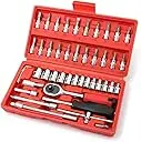 Set of 46 1/4-Inch Drive Socket Ratchet Wrench Set with Metric Bit Sockets and Extensions