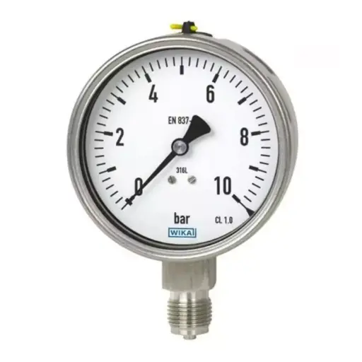 [TM-02-001] Gauge, Pressure, 0 6 Bar, Dial Dia: 100mm, Case S.S., With Brass Thread, Nipple Dia 1/2" NPT, Bottom Connection
